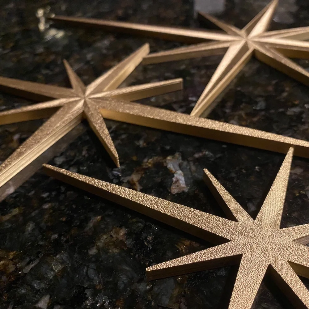 Mid Century Modern Elongated Pointed Starbursts - 3D printed - 4 PACK -Gold - Picture 3 of 4